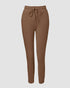 2 Pieces Outfit Long Sleeve Skew Neck Pullover Top and Drawstring Elastic Waist Slim Fit Pants Set khaki