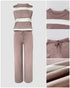 Striped Print Round Neck Sleeveless Top and Casual Elastic Waist Drawstring Pants Sets khaki