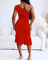 Glitter Off Shoulder Ruffles Slit Dress red