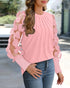 Floral Pattern Contrast Sequin Sheer Mesh Ruched Lantern Sleeve Blouse Elegant Top pink