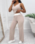 2 Piece Outfits Notch Neck Sleeveless Top Stretchy Waist Straight Leg Pants Lounge Sets Tracksuit Apricot