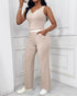 2 Piece Outfits Notch Neck Sleeveless Top Stretchy Waist Straight Leg Pants Lounge Sets Tracksuit Apricot