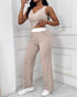2 Piece Outfits Notch Neck Sleeveless Top Stretchy Waist Straight Leg Pants Lounge Sets Tracksuit Apricot
