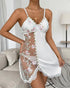 Floral Embroidery Contrast Lace Babydoll white