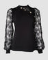 Lace Floral Open Front Long Sleeve Casual Button T-shirt black