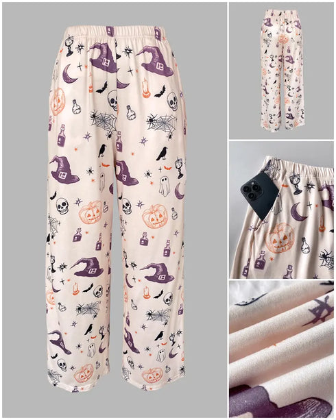 2 Pieces Outfit Santa Hat & Merry Christmas Slogan Print Colorblock Long Sleeve Top and Christmas Print Elastic Waist Pants Set Casual Pajamas Set Apricot