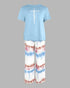 2 Pieces Outfit Letter print Round Neck Short Sleeve Top and Tie Dye Print Elastic Waist Loose Fit Pants Set Casual Pajamas Set blue