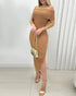 Off Shoulder Slit Knit Bodycon Sweater Dress Cocktail Party Dresses khaki