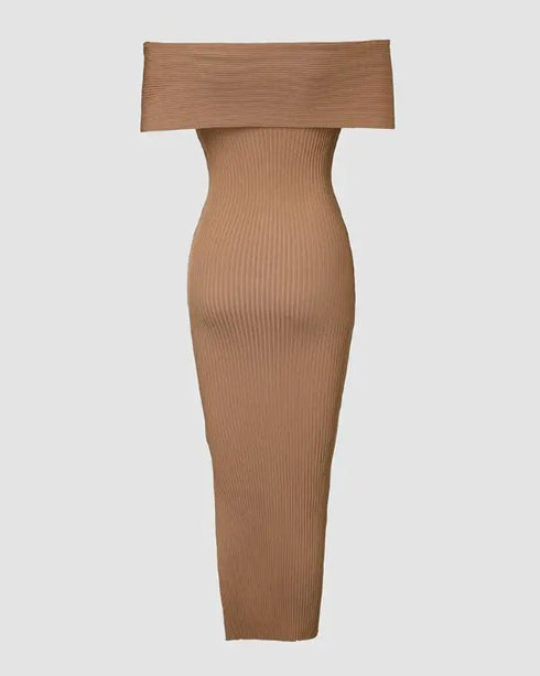 Off Shoulder Slit Knit Bodycon Sweater Dress Cocktail Party Dresses khaki
