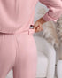 2 Pieces Outfit Turn-down Collar Turn-Up Sleeves Button Front Flap Pockets Design Top and Causal Zipper Fly Elastic Back Waist Wide Leg Pants Set pink