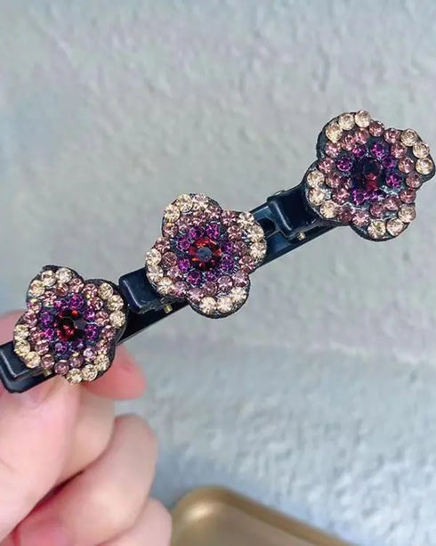 1pc Crystal Floral Pattern Braided Hairpin gold