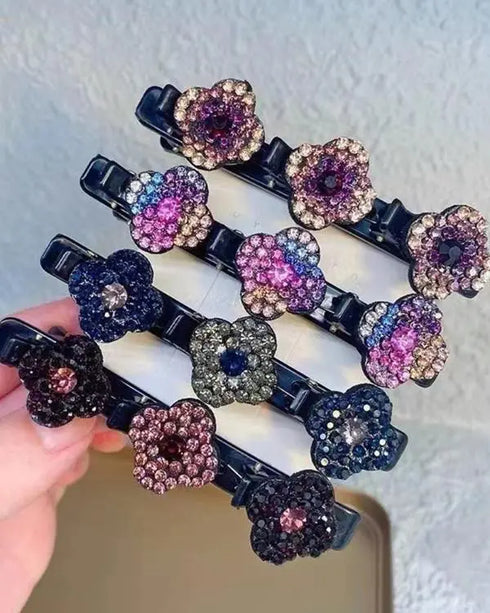 1pc Crystal Floral Pattern Braided Hairpin gold