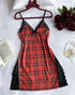 2 Piece Lace Trim Side Slit Bowknot Decor Modal Cami Sleep Dress Cardigan Nightdress Set red
