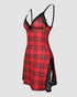 Lace Trim Adjustable straps Side Slit Bowknot Decor Modal Cami Sleep Dress red