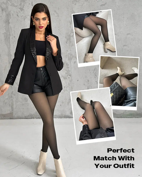 ChicMe ShapeLift 2-Piece Magic Thick Fleece Lined Leggings High Waist Thermal Pantyhose Warm Leggings 3 Shades(Size Regular/Large/Extra Large) style1