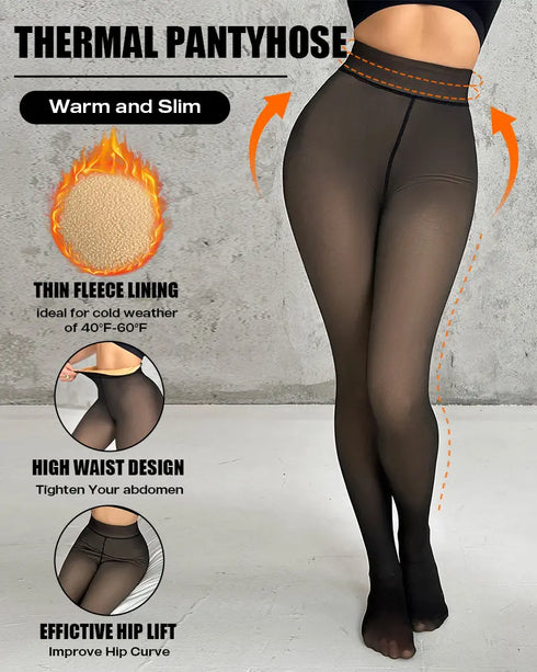 ChicMe ShapeLift 2-Piece Magic Thick Fleece Lined Leggings High Waist Thermal Pantyhose Warm Leggings 3 Shades(Size Regular/Large/Extra Large) style1
