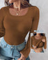 ChicMe Built-in Bra U-Neck Long Sleeve Ribbed Top coffee