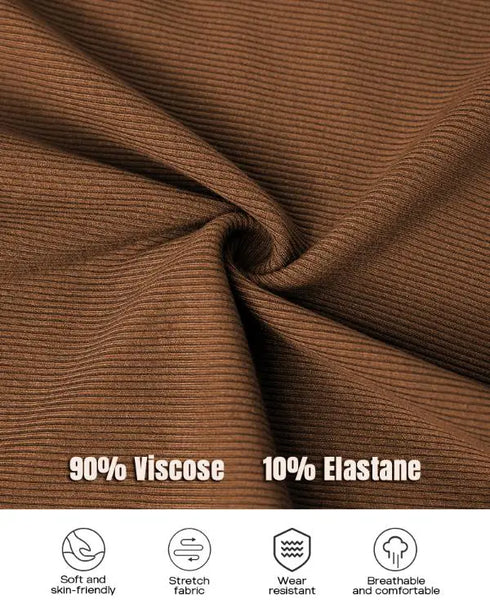 ChicMe Built-in Bra U-Neck Long Sleeve Ribbed Top coffee