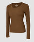 ChicMe Built-in Bra U-Neck Long Sleeve Ribbed Top coffee