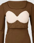 ChicMe Built-in Bra U-Neck Long Sleeve Ribbed Top coffee