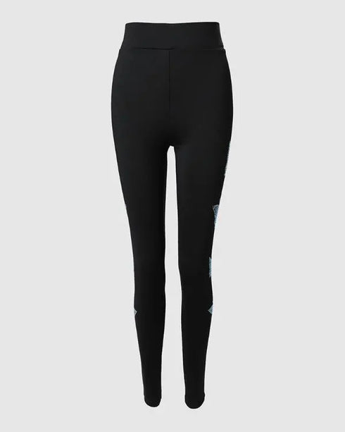 Rhinestone Butterfly Pattern High Waist Skinny Pants black