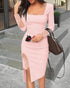 Womens One Shoulder Lace Insert Slit Bodycon Dress Cocktail Partywear pink