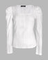 Jacquard Square Neck Puff Sleeve Eyelet Embroidery T-Shirt Long Sleeve Slim Fit Top white