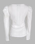 Jacquard Square Neck Puff Sleeve Eyelet Embroidery T-Shirt Long Sleeve Slim Fit Top white