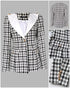 Houndstooth Print Shawl Collar Single Breasted Flap Detail Jacket Casual Colorblock Tweed Coat black