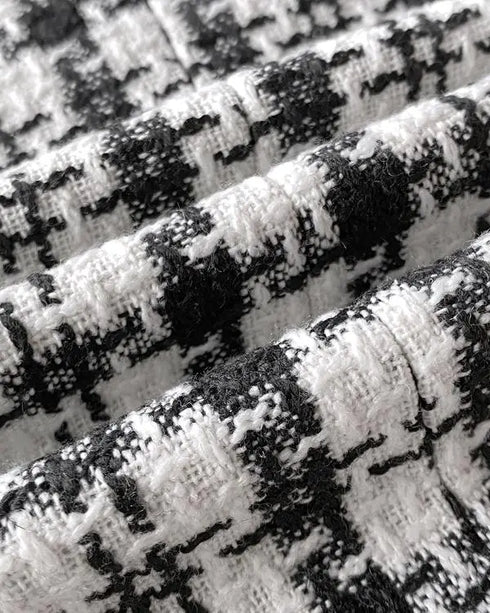 Houndstooth Print Shawl Collar Single Breasted Flap Detail Jacket Casual Colorblock Tweed Coat black