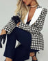 Houndstooth Print Shawl Collar Single Breasted Flap Detail Jacket Casual Colorblock Tweed Coat black