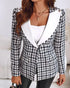 Houndstooth Print Shawl Collar Single Breasted Flap Detail Jacket Casual Colorblock Tweed Coat black