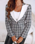 Houndstooth Print Shawl Collar Single Breasted Flap Detail Jacket Casual Colorblock Tweed Coat black