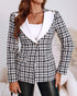 Houndstooth Print Shawl Collar Single Breasted Flap Detail Jacket Casual Colorblock Tweed Coat black