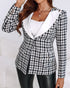 Houndstooth Print Shawl Collar Single Breasted Flap Detail Jacket Casual Colorblock Tweed Coat black