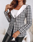 Houndstooth Print Shawl Collar Single Breasted Flap Detail Jacket Casual Colorblock Tweed Coat black