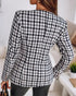 Houndstooth Print Shawl Collar Single Breasted Flap Detail Jacket Casual Colorblock Tweed Coat black