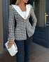 Houndstooth Print Shawl Collar Single Breasted Flap Detail Jacket Casual Colorblock Tweed Coat black
