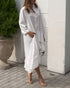 Pleated High Neck Button Down Asymmetrical Pleated Ruffle Hem Vacation Dress Casual High-Low Hem Loose Dress white