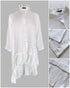 Pleated High Neck Button Down Asymmetrical Pleated Ruffle Hem Vacation Dress Casual High-Low Hem Loose Dress white