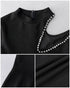 Rhinestone Decor Halter Cold Shoulder Long Sleeve Overalls Hollow-out Front Zipper Back Jumpsuit with Belt black