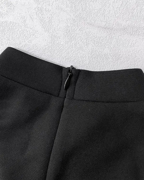 Rhinestone Decor Halter Cold Shoulder Long Sleeve Overalls Hollow-out Front Zipper Back Jumpsuit with Belt black