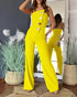 Asymmetrical Bandeau Strapless Jumpsuit Metal Button Decor Casual Overalls yellow