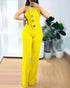 Asymmetrical Bandeau Strapless Jumpsuit Metal Button Decor Casual Overalls yellow
