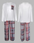 2 Pieces Outfit Letter and Heart Print Long Sleeve Top and Casual Plaid Pnats Sets with Pocket white