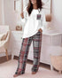 2 Pieces Outfit Christmas Tree Print Plaid Print Spliced Long Sleeve Top and Plaid Print Elastic Waist Pants Set Casual Pajamas Set white