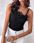 1PC Floral Pattern Beaded Decor Knit Tank Top Sleeveless Shirt black