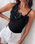 1PC Floral Pattern Beaded Decor Knit Tank Top Sleeveless Shirt black