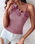1PC Floral Pattern Beaded Decor Knit Tank Top Sleeveless Shirt pink