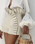 Ruffle Hem Ruched High Waist Shorts beige